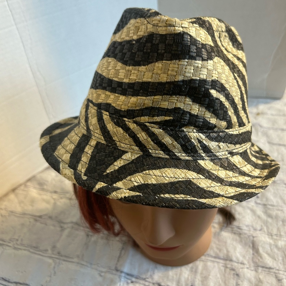 ZEBRA PRINT LIKE 100% PAPER WOMEN’S FEDORA STRAW BASKETWEAVE HAT M/L